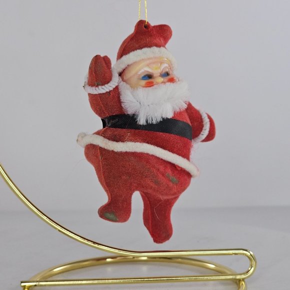 Vintage Flocked Blow Mold Santa Christmas Tree Ornament Mid Century Modern - Picture 1 of 9